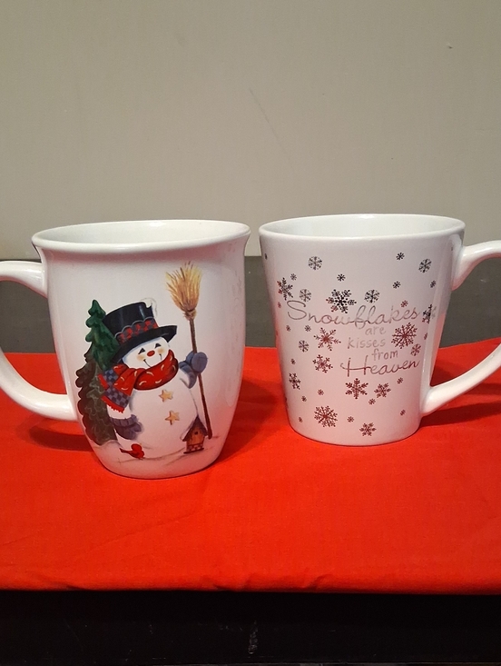 Other - White Snowman Holiday Ceramic Mug — Snowflakes Are Kisses From Heaven Mug